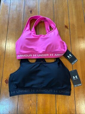 Lot of 2 NWT Under Armour Crossback Hot Pink and Black Sports Bras Size 1X
